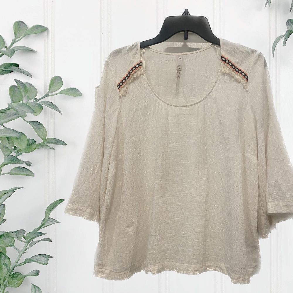 White Boho Chic Melissa McCarthy Seven7 Blouse with Flared Sleeves Plus Size 0X
